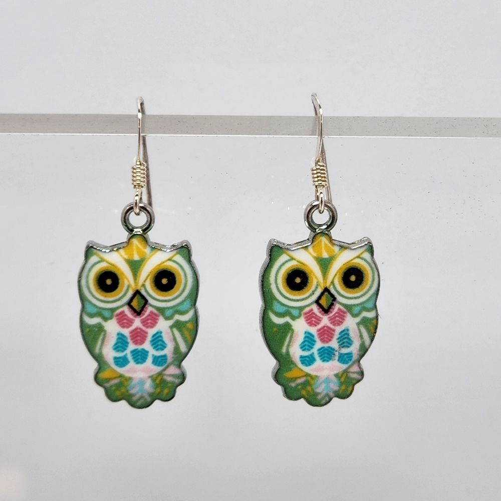 Owl Earrings Owl Charm Drops On Sterling Silver French Earwires New Handmade